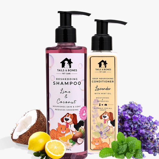 Deshedding Shampoo & Nourishing Conditioner | Lime, Coconut, Lavender & Mint Oil | Combo of 2