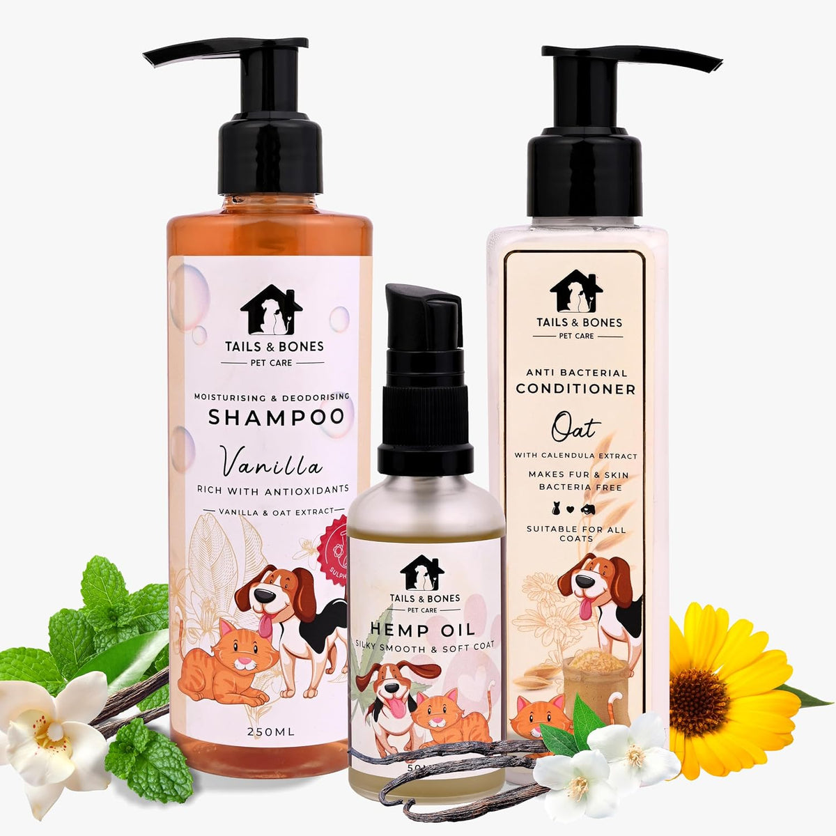 Moisturising Shampoo,Nourishing Conditioner & Silky Smooth Coat Hemp Oil | Vanilla, Oats, Oat & Calendula