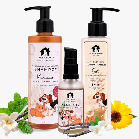 Moisturising Shampoo,Nourishing Conditioner & Silky Smooth Coat Hemp Oil | Vanilla, Oats, Oat & Calendula