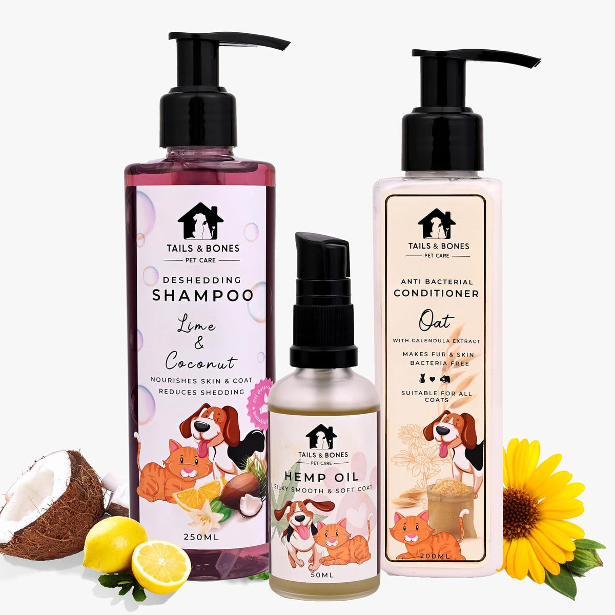 Deshedding Shampoo,Nourishing Conditioner & Silky Smooth Coat Hemp Oil | Lime, Coconut & Oat With Calendula