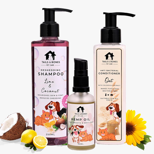 Deshedding Shampoo,Nourishing Conditioner & Silky Smooth Coat Hemp Oil | Lime, Coconut & Oat With Calendula