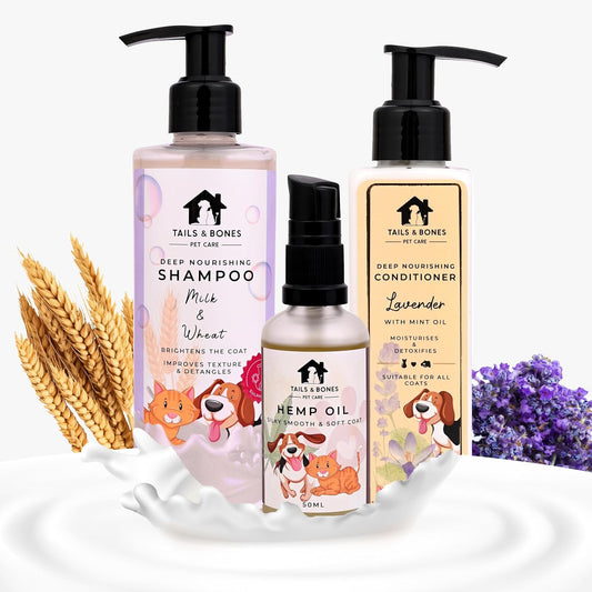 Nourishing Shampoo,Conditioner & Silky Smooth Coat Hemp Oil | Milk, Wheat, Lavender & Mint Oil