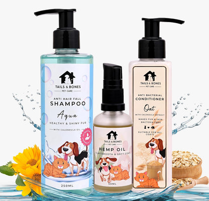 Anti Hair Fall Shampoo,Nourishing Conditioner & Silky Smooth Coat Hemp Oil | Aqua, Calendula & Oat