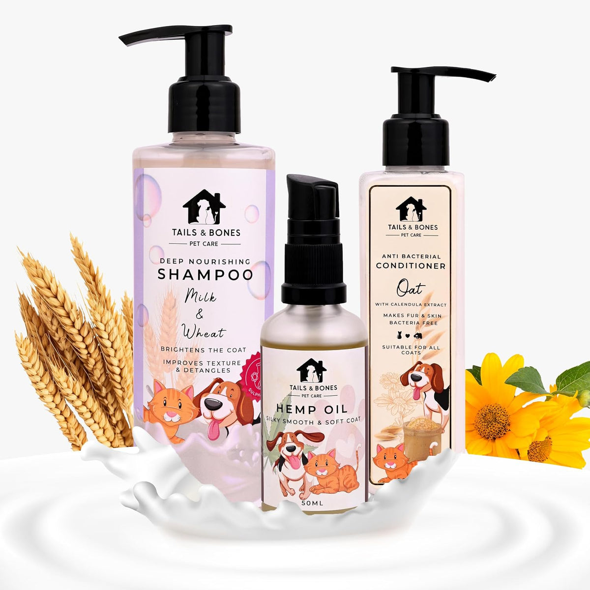 Nourishing Shampoo,Conditioner & Silky Smooth Coat Hemp Oil | Milk, Wheat, Oat & Calendula
