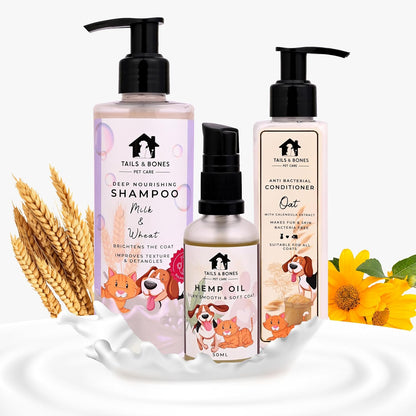 Nourishing Shampoo,Conditioner & Silky Smooth Coat Hemp Oil | Milk, Wheat, Oat & Calendula