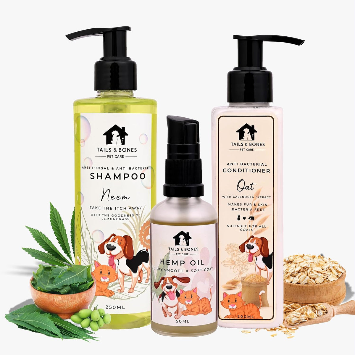 Itch Relief Shampoo,Nourishing Conditioner & Smooth Coat Hemp Oil | Neem, Lemon, Oat & Calendula