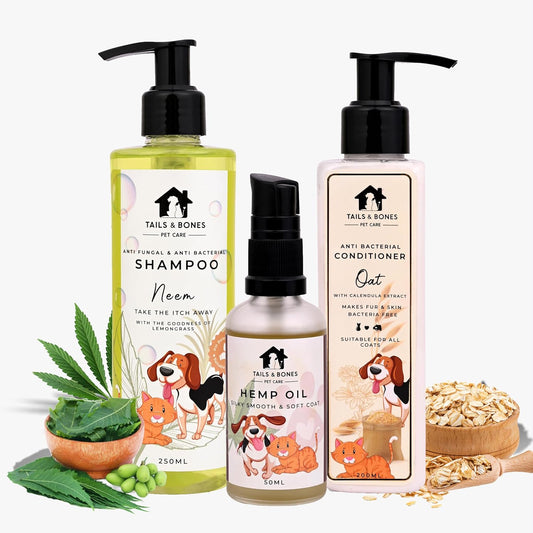 Itch Relief Shampoo,Nourishing Conditioner & Smooth Coat Hemp Oil | Neem, Lemon, Oat & Calendula