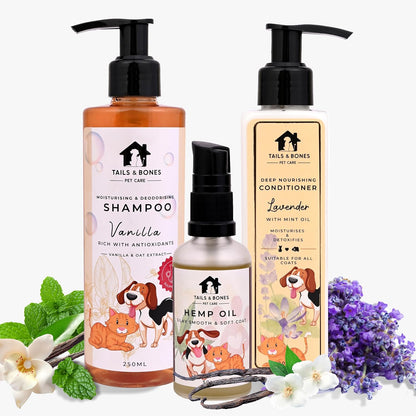 Moisturising Shampoo,Nourishing Conditioner & Silky Smooth Coat Hemp Oil | Vanilla, Oats, Lavender & Mint Oil