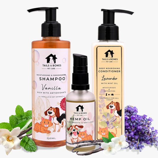 Moisturising Shampoo,Nourishing Conditioner & Silky Smooth Coat Hemp Oil | Vanilla, Oats, Lavender & Mint Oil